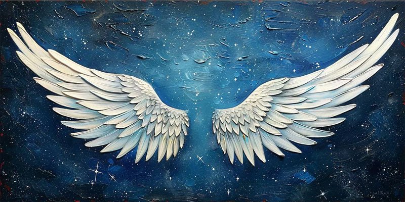 Angel Wings Painting on Blue | Large Textured Celestial Wall Art ZZ 005 - Texarart