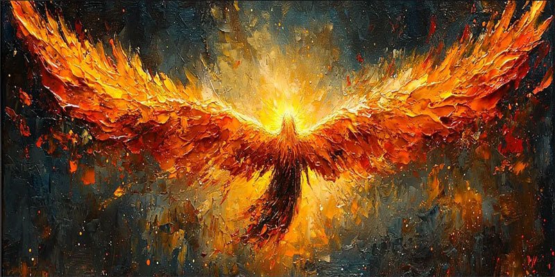 Textured Phoenix Rising Oil Painting | Large Fiery Wall Art Decor ZZ 007 - Texarart