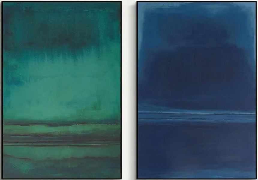 Blue & Green Diptych Abstract Oil Painting | Modern Minimalist Large Wall Art | TC 023 - Texarart