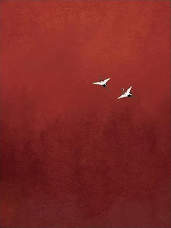 Minimalist Red Abstract Oil Painting with Flying Birds Wall Art TC 026 - Texarart