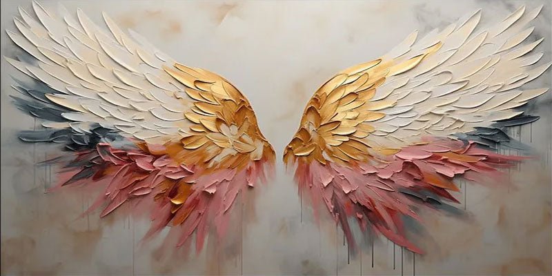 Textured Angel Wings Abstract Oil Painting - Gold & Peach Art JJ 031 - Texarart