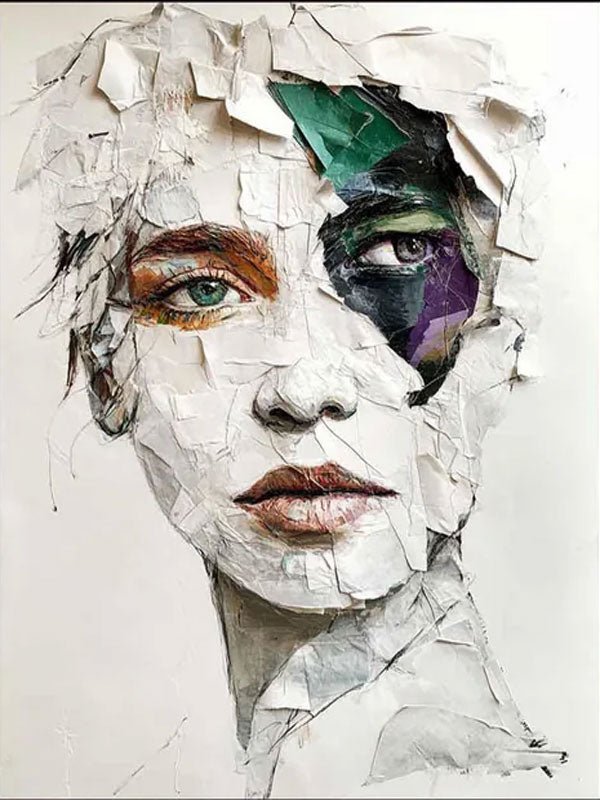 Modern Abstract Portrait Art, White Gray Green Purple TB 062 - Texarart