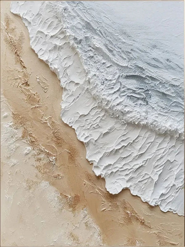 Large Textured Beach Wall Art | Vertical Neutral Coastal Canvas ZZ 065 - Texarart
