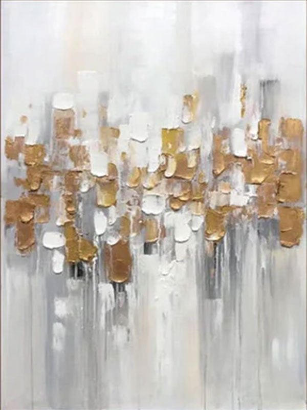 Modern Abstract Textured Oil Painting, White Gray Gold TB 065 - Texarart