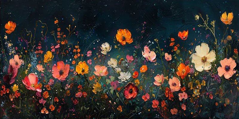 Dark Background Abstract Floral Oil Painting, Modern Romantic TB 068 - Texarart