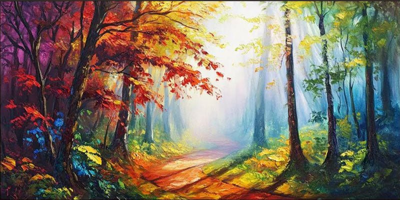 Vibrant Light Abstract Forest Oil Painting, Modern Dreamy TB 070 - Texarart