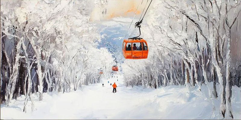 Winter Snow Mountain Abstract Art, Modern Ski Scene TB 075 - Texarart