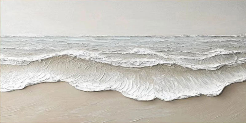 Large Textured Beach Wall Art | Neutral Abstract Ocean Wave Canvas ZZ 081 - Texarart