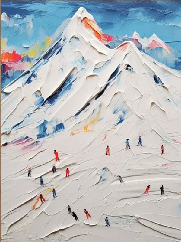 Skiing Sport Abstract Oil Painting - Snow Mountain Textured Art JJ 097 - Texarart