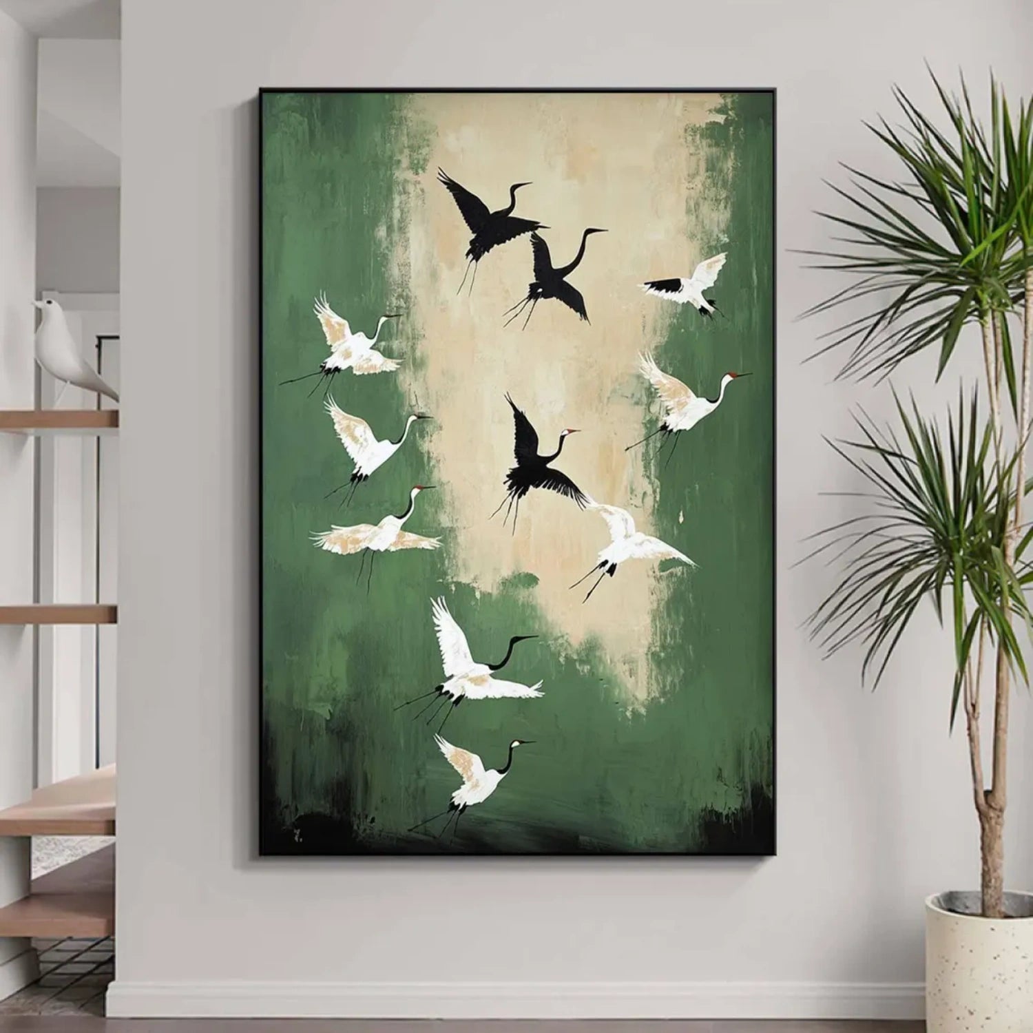 Flying Cranes Artwork: Modern Minimalist Bird Decor ZZ 033 - Texarart