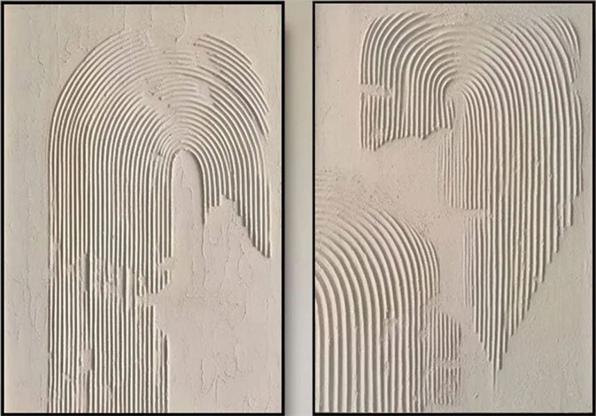 Plaster Texture Wall Art Set | 2 Piece Large Vertical Neutral Arch Decor ZZ 120 - Texarart