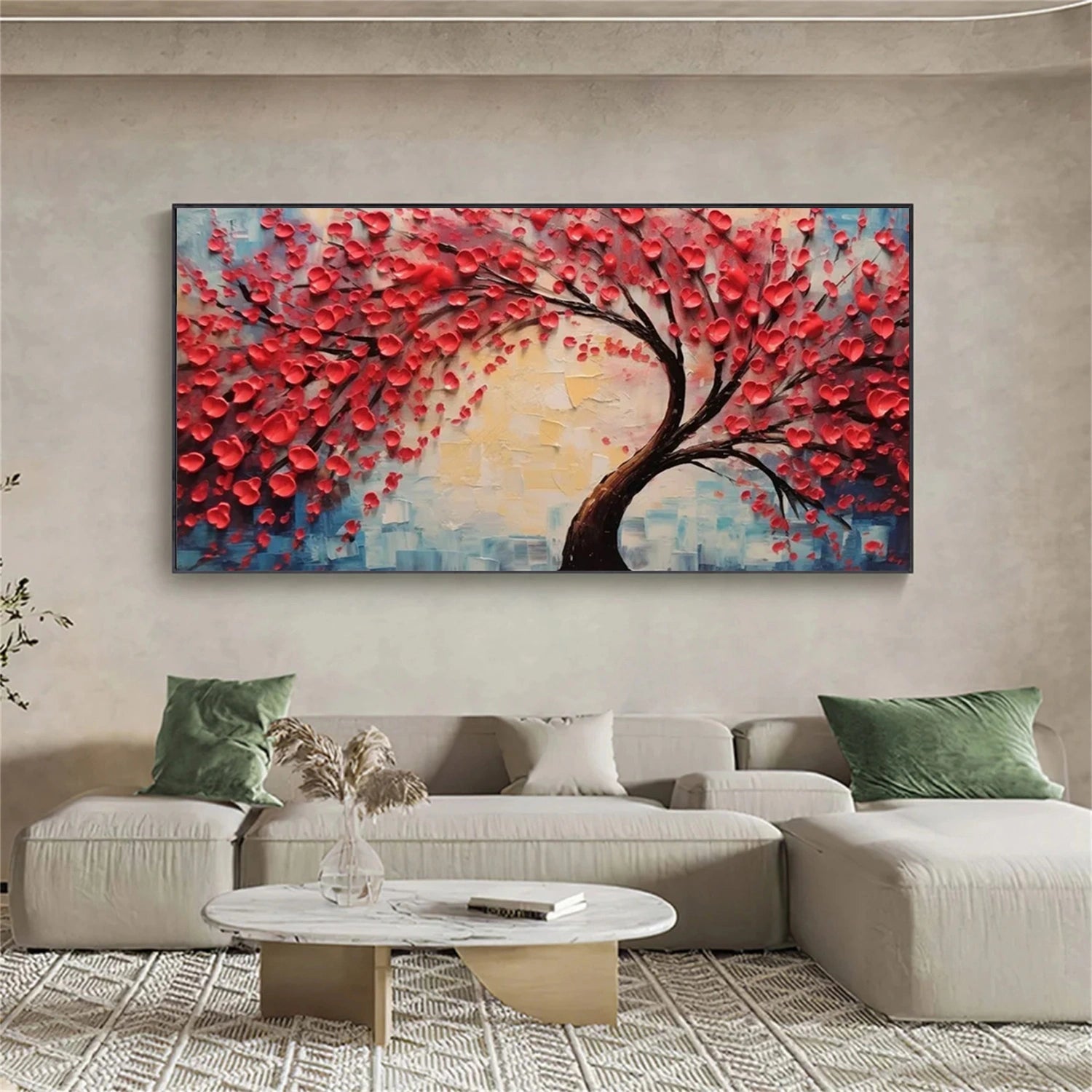 Red Blossom Tree Painting | Textured Abstract Floral Landscape JJ 336 - Texarart