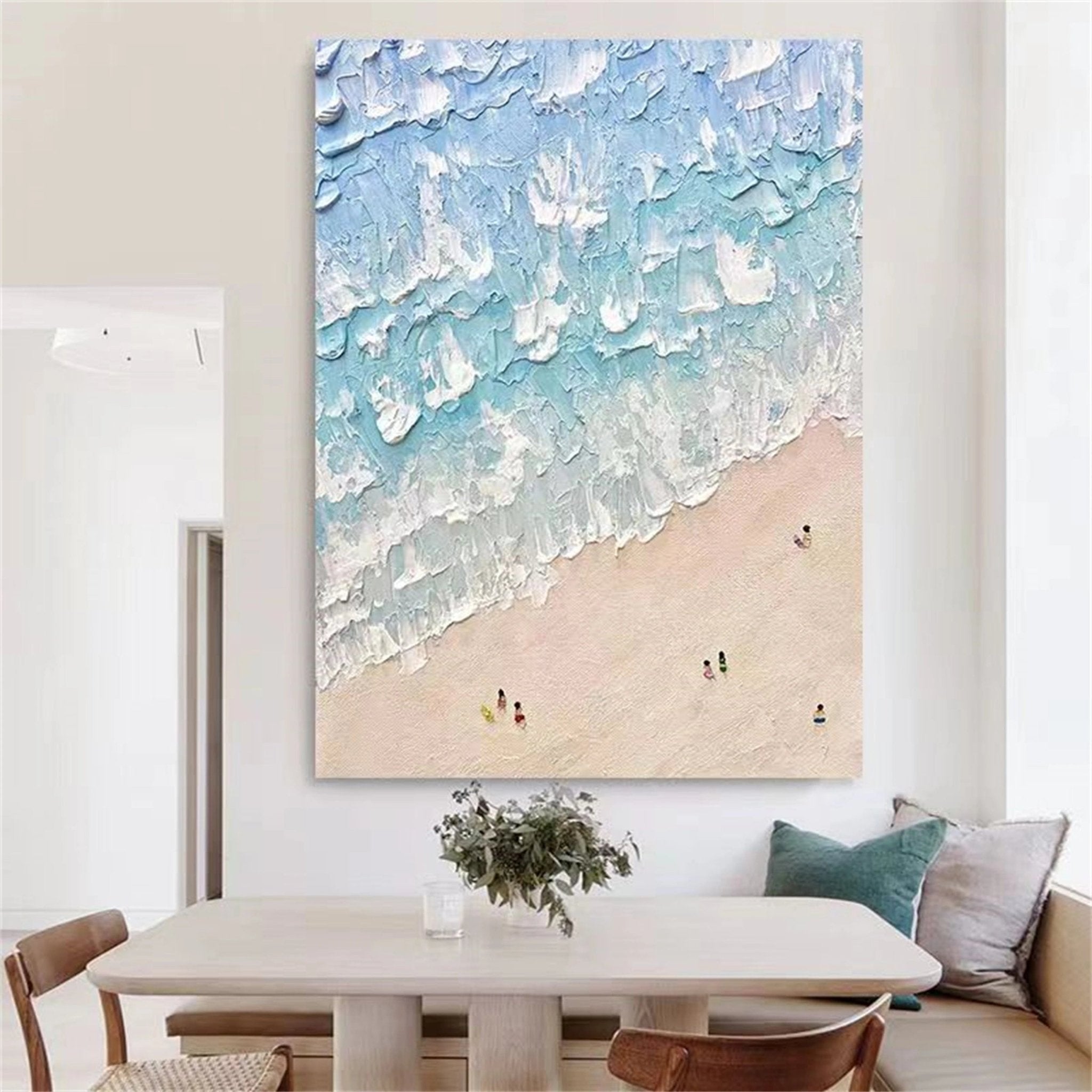 Blue Beach Painting for Living Room | Textured Ocean Abstract Wall Art JJ 229 - Texarart
