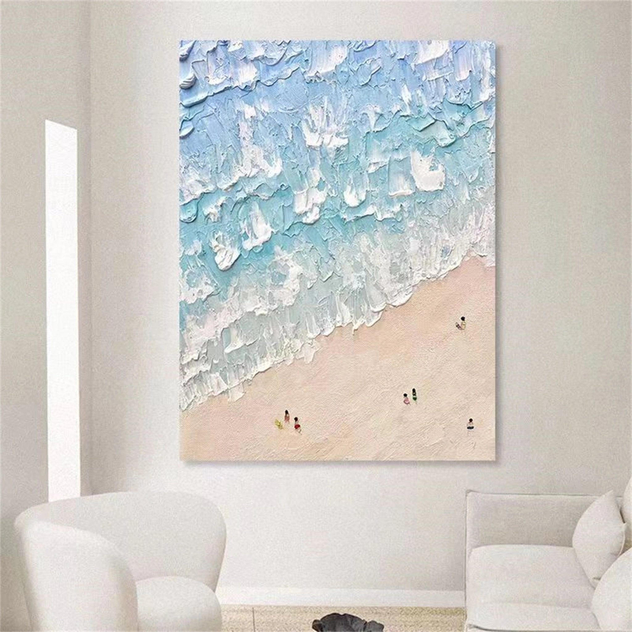 Blue Beach Painting for Living Room | Textured Ocean Abstract Wall Art JJ 229 - Texarart