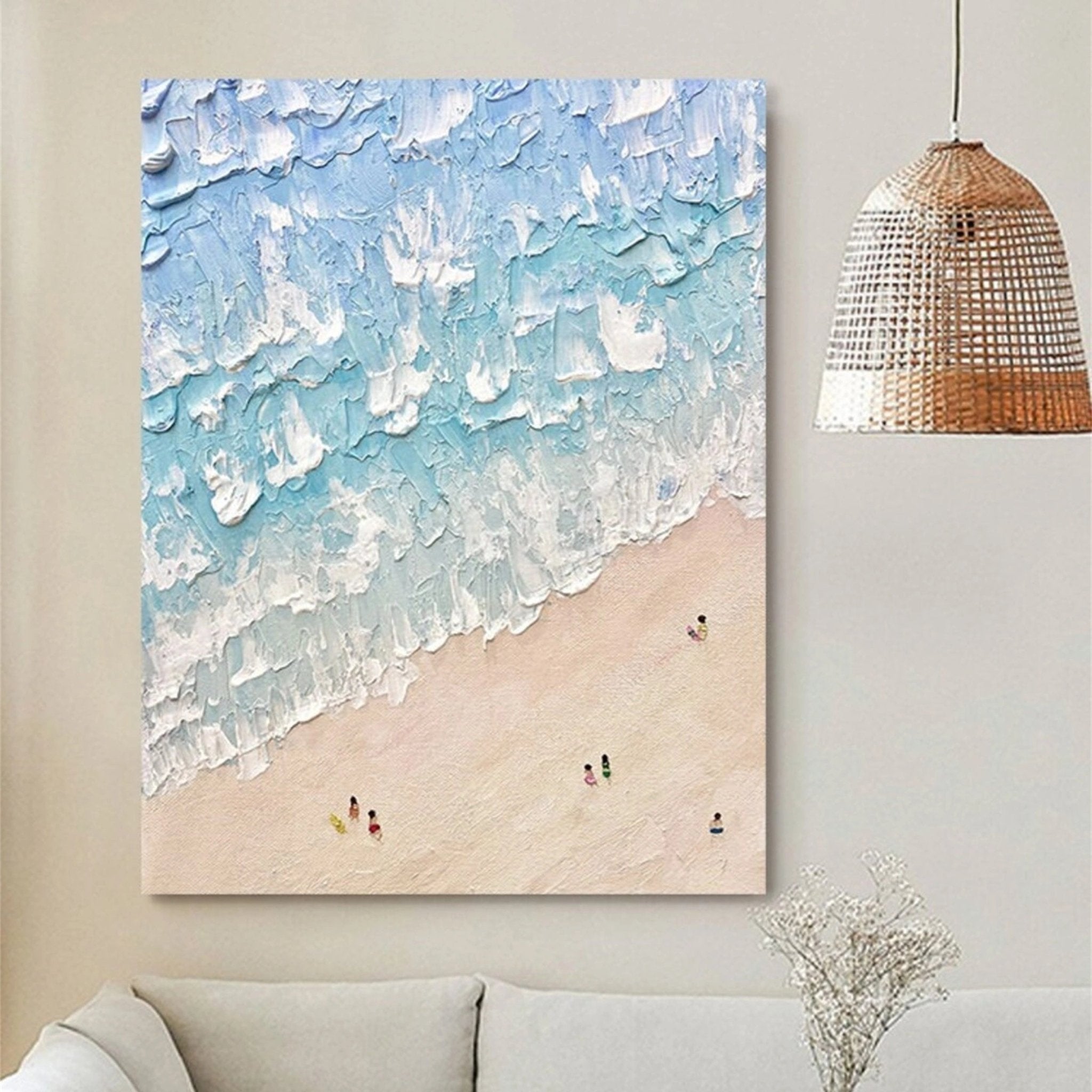 Blue Beach Painting for Living Room | Textured Ocean Abstract Wall Art JJ 229 - Texarart