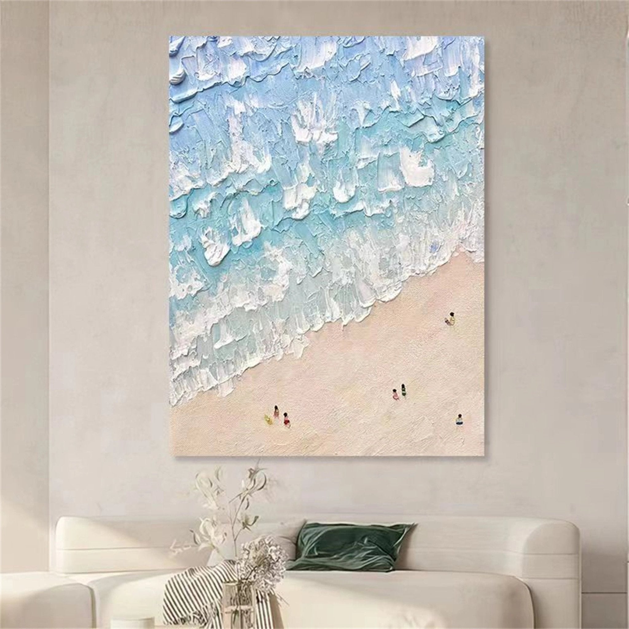 Blue Beach Painting for Living Room | Textured Ocean Abstract Wall Art JJ 229 - Texarart