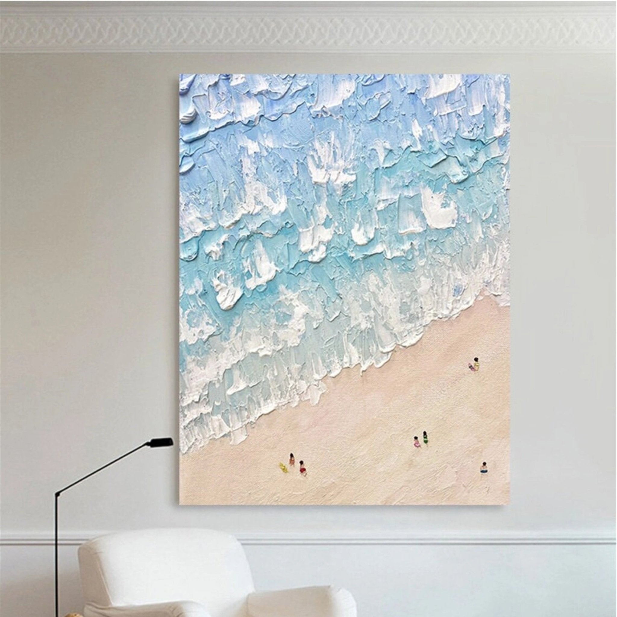 Blue Beach Painting for Living Room | Textured Ocean Abstract Wall Art JJ 229 - Texarart