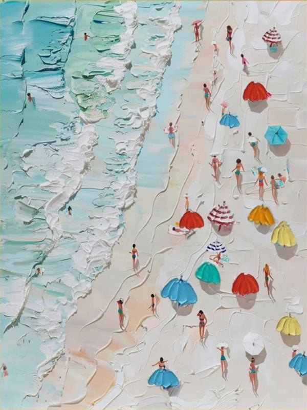 Textured Beach Scene Painting | Large 3D Aerial View Wall Art ZZ 131 - Texarart