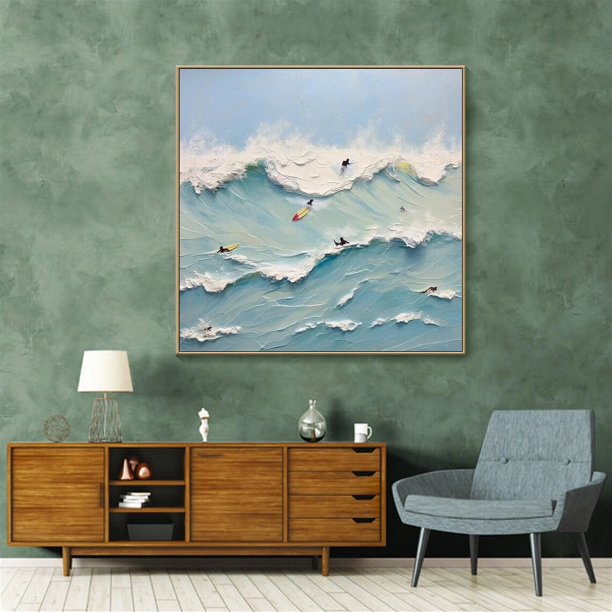 Abstract Surfer Wave – Vibrant Coastal Wall Art for Home Decor JJ 278 - Texarart