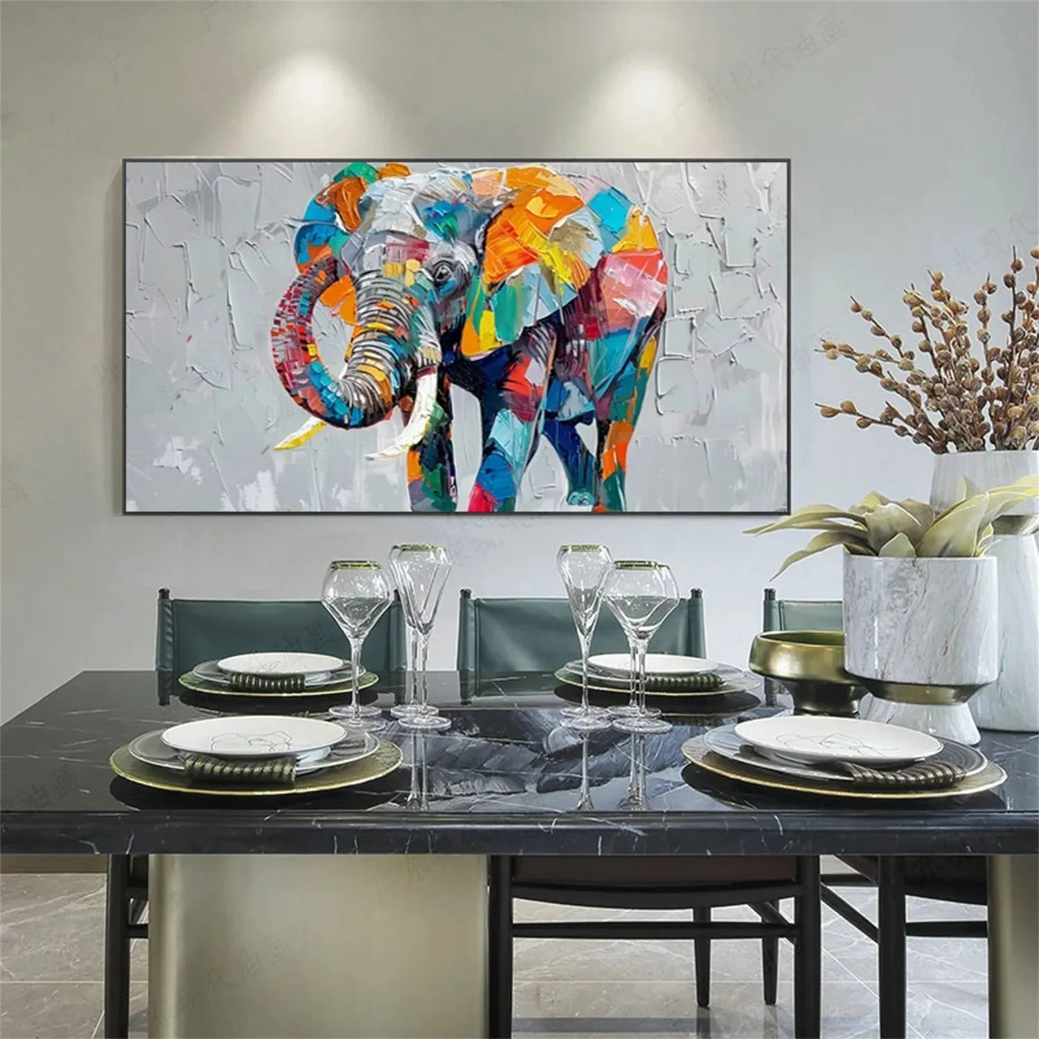 Contemporary Animal Artwork | Large Colorful Elephant Painting ZZ 208 - Texarart