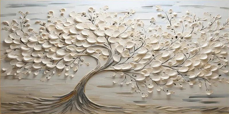 Oversized Abstract Tree Painting | Beige Textured Horizontal Wall Art Decor ZZ 142 - Texarart