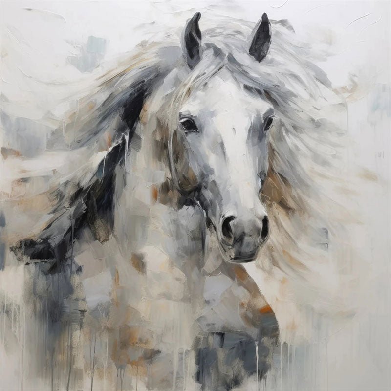 Expressive White Horse Painting | Large Modern Equine Wall Art ZZ 152 - Texarart