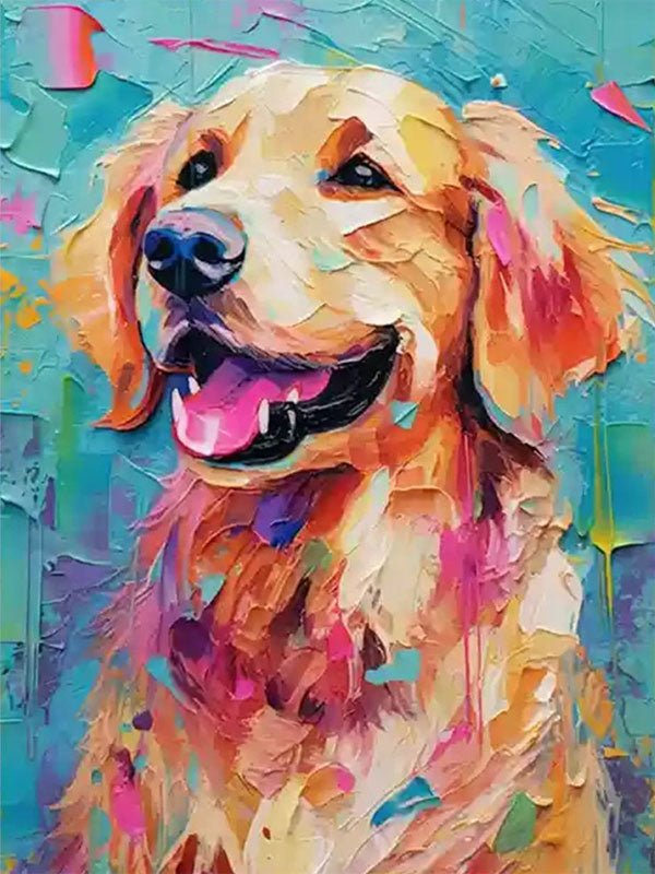 Colorful Golden Retriever Wall Art | Large Textured Dog Painting Canvas ZZ 157 - Texarart