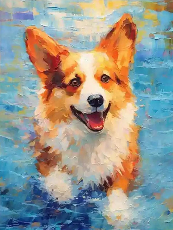 Abstract Corgi Dog Art | Colorful Textured Canvas Wall Painting ZZ 164 - Texarart