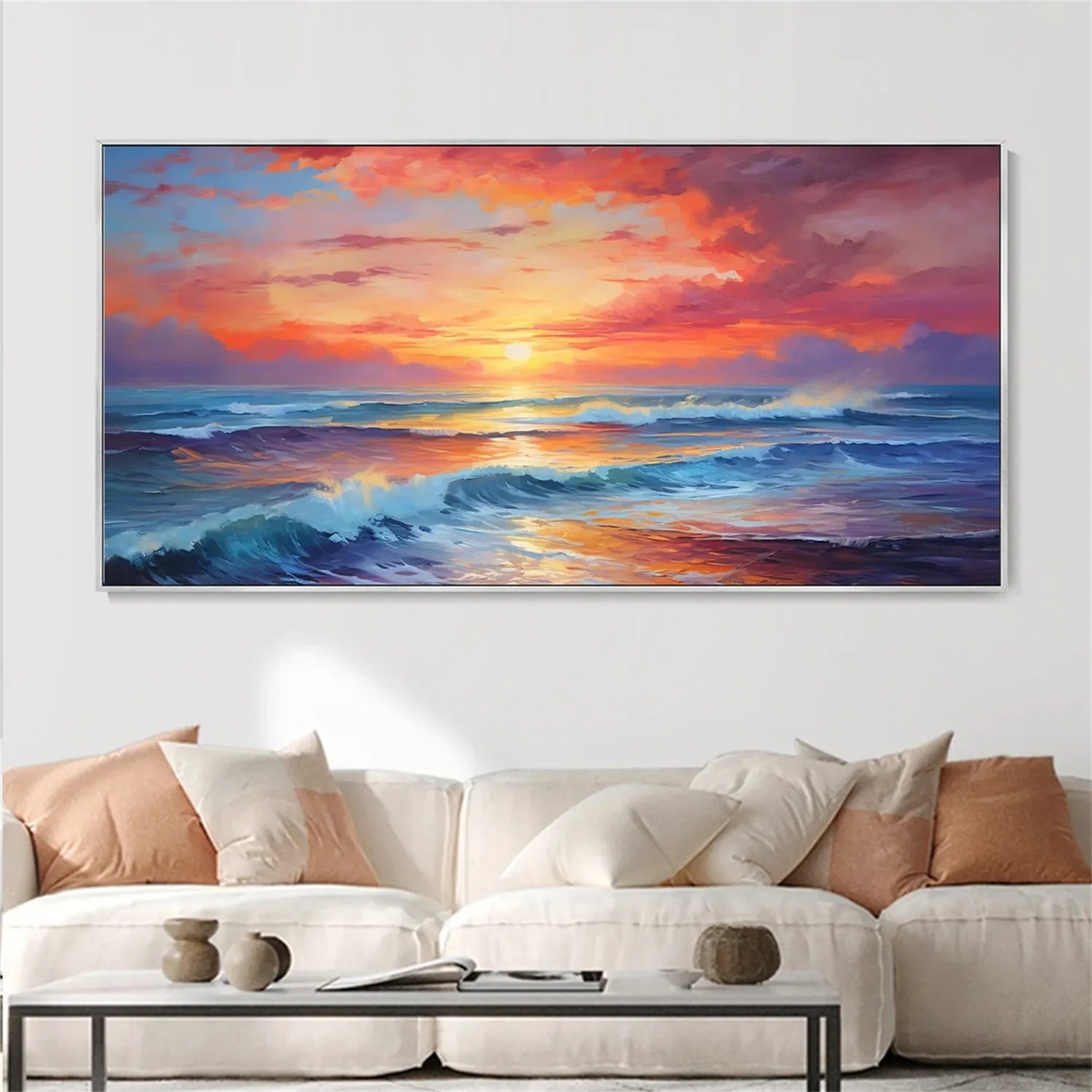 Vibrant Ocean Sunset Wall Art | Extra Large Wave Canvas Painting ZZ 058 - Texarart