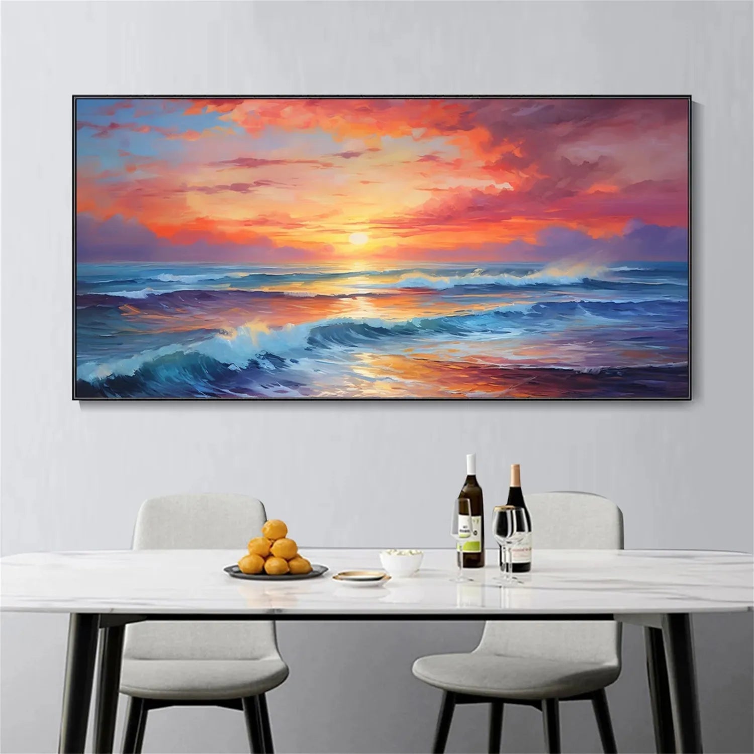 Vibrant Ocean Sunset Wall Art | Extra Large Wave Canvas Painting ZZ 058 - Texarart