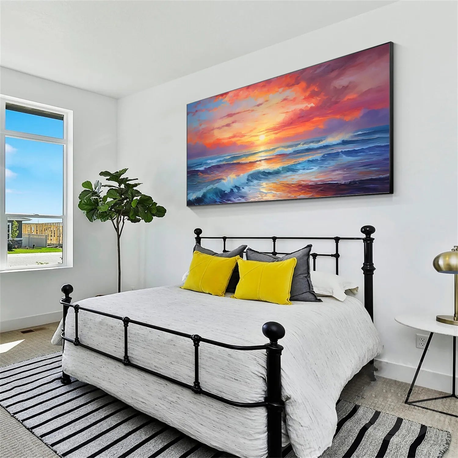 Vibrant Ocean Sunset Wall Art | Extra Large Wave Canvas Painting ZZ 058 - Texarart