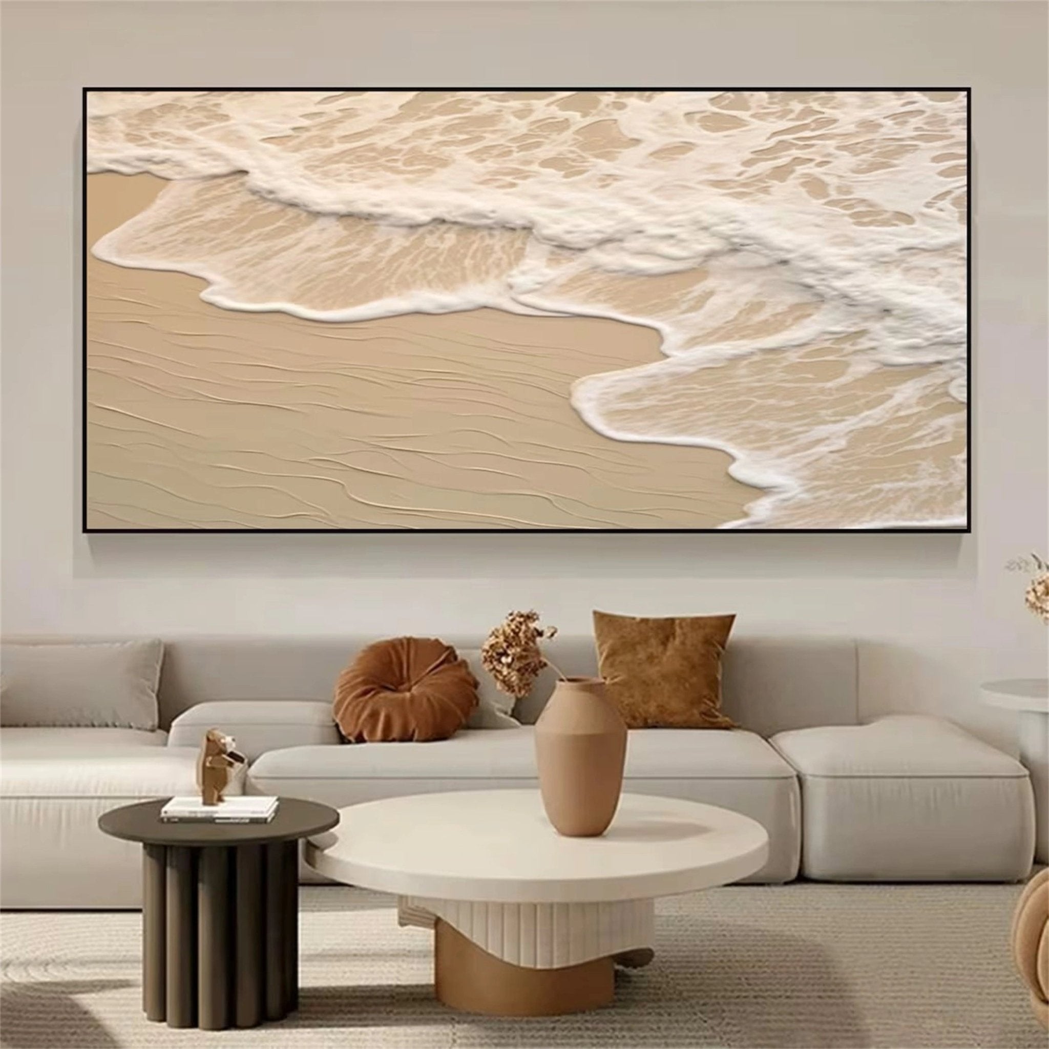 Beige Beach Painting - Sea Waves Texture Painting Canvas JJ 264 - Texarart