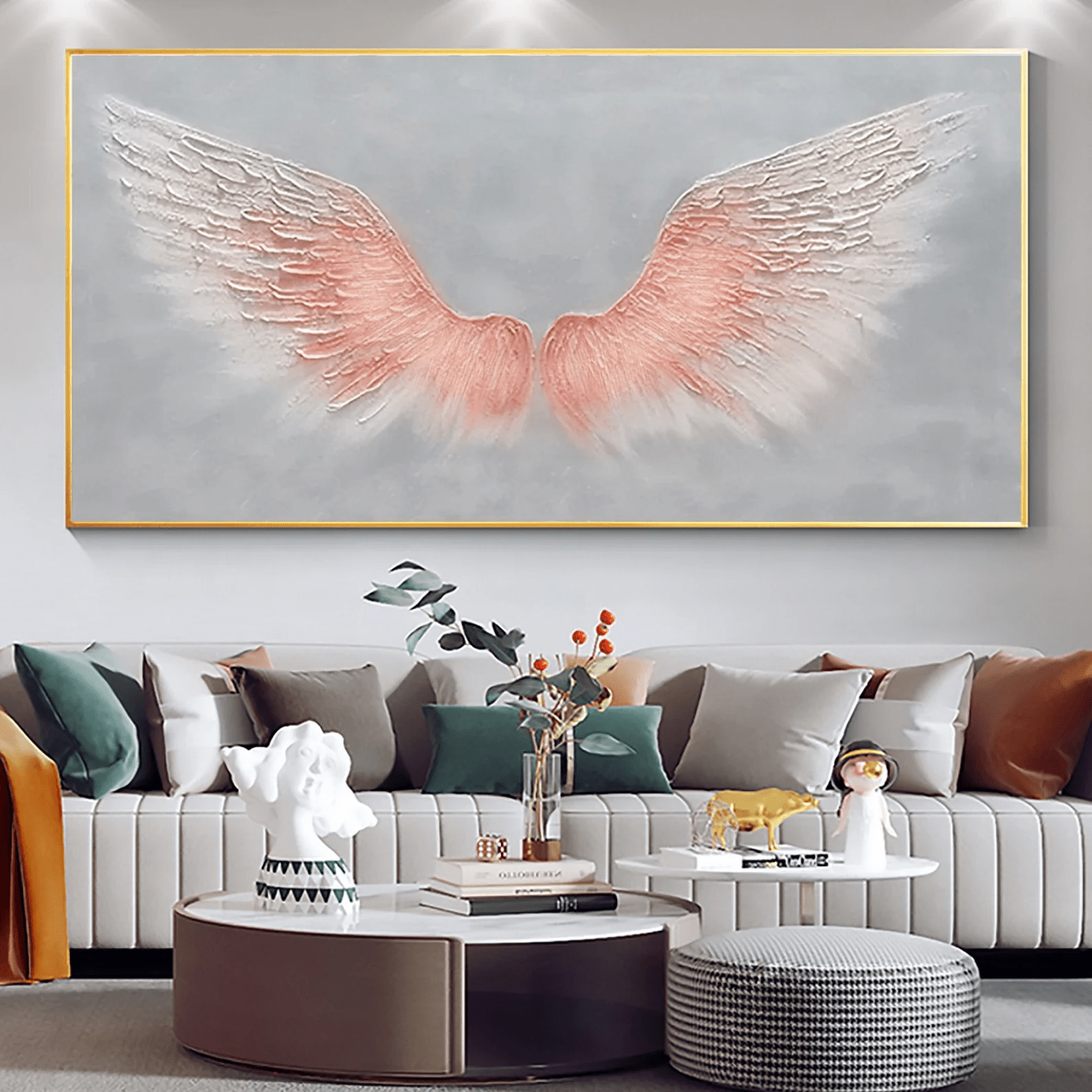 Original Large Pink Wings Art | Textured Painting on Grey Canvas ZZ 013 - Texarart