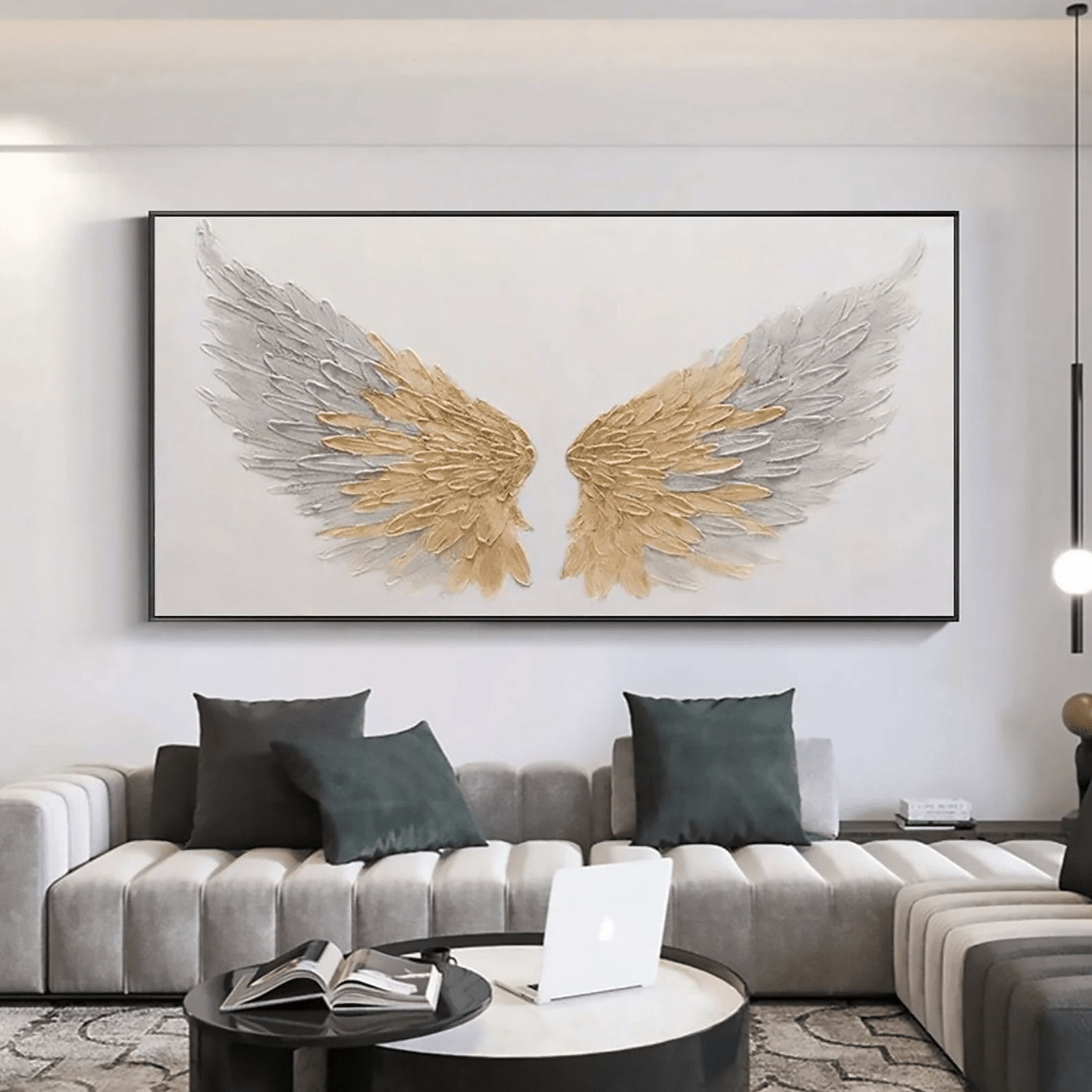 Gold & Gray Angel Wings Painting | Large Textured Wall Art ZZ 014 - Texarart