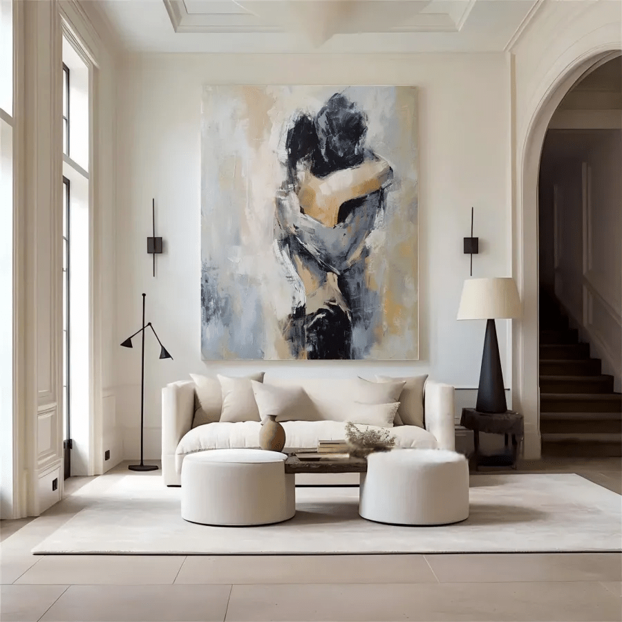 Abstract Couple Embrace Painting | Large Vertical Romantic Wall Art ZZ 190 - Texarart