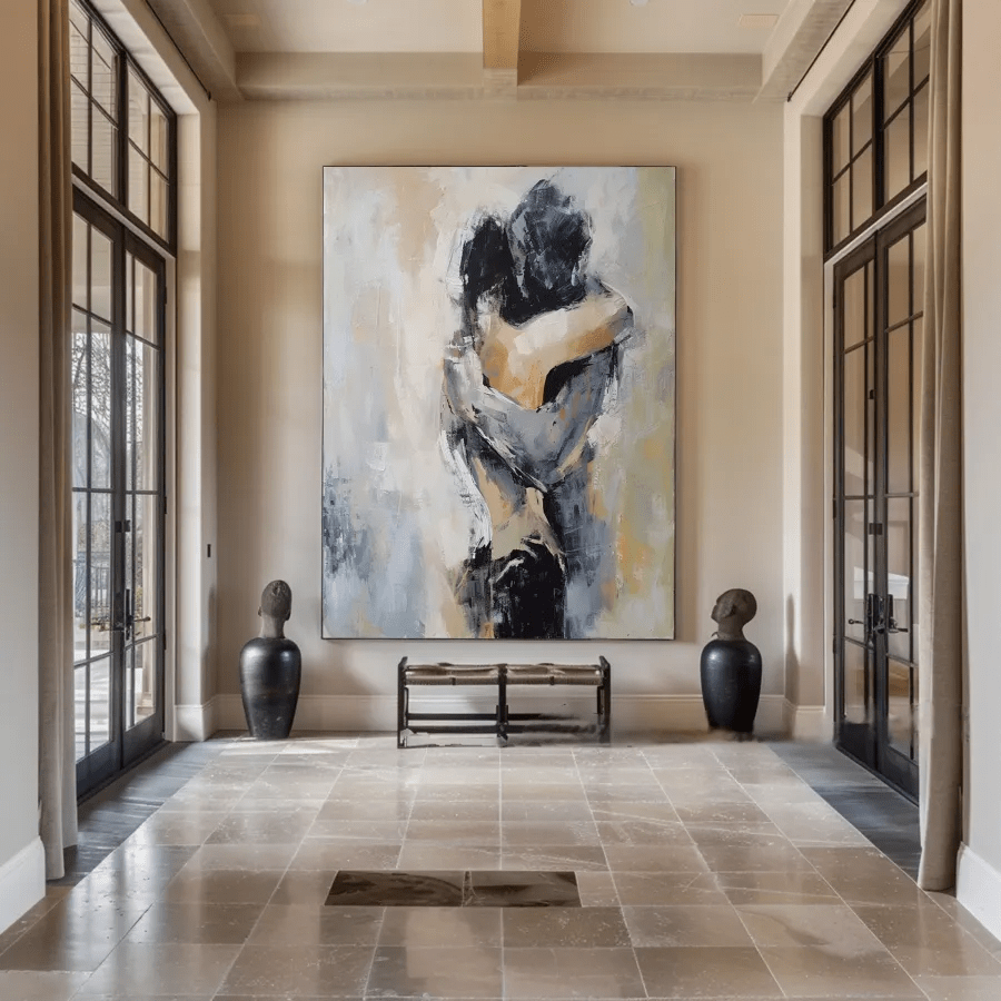 Abstract Couple Embrace Painting | Large Vertical Romantic Wall Art ZZ 190 - Texarart