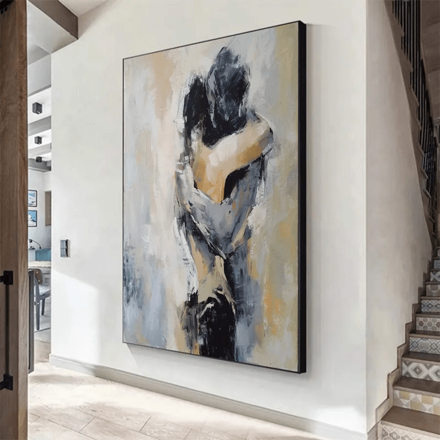 Abstract Couple Embrace Painting | Large Vertical Romantic Wall Art ZZ 190 - Texarart