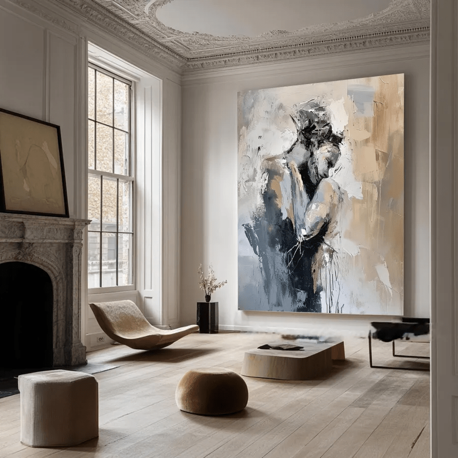 Romantic Abstract Painting | Oversized Vertical Canvas Art Couple Decor ZZ 191 - Texarart