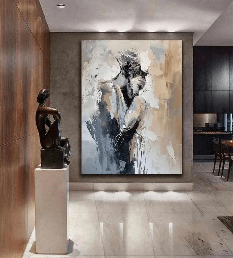 Romantic Abstract Painting | Oversized Vertical Canvas Art Couple Decor ZZ 191 - Texarart