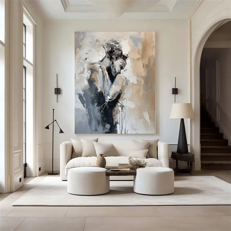 Romantic Abstract Painting | Oversized Vertical Canvas Art Couple Decor ZZ 191 - Texarart