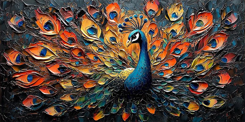 Large Textured Peacock Painting | Colorful Abstract Bird Wall Art Decor ZZ 177 - Texarart