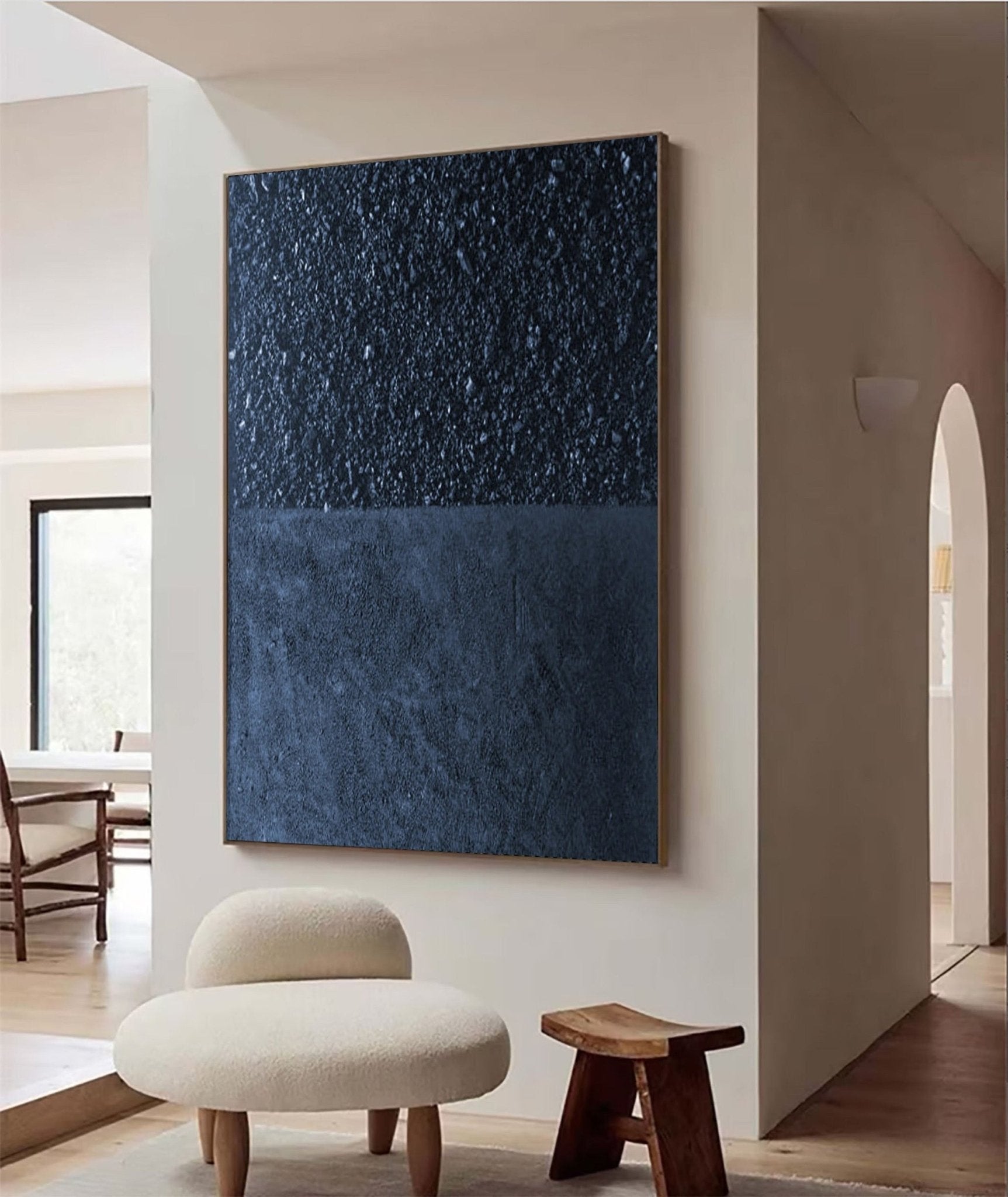 Deep Blue Textured Abstract Oil Painting - Modern Minimalist Art JJ 062 - Texarart