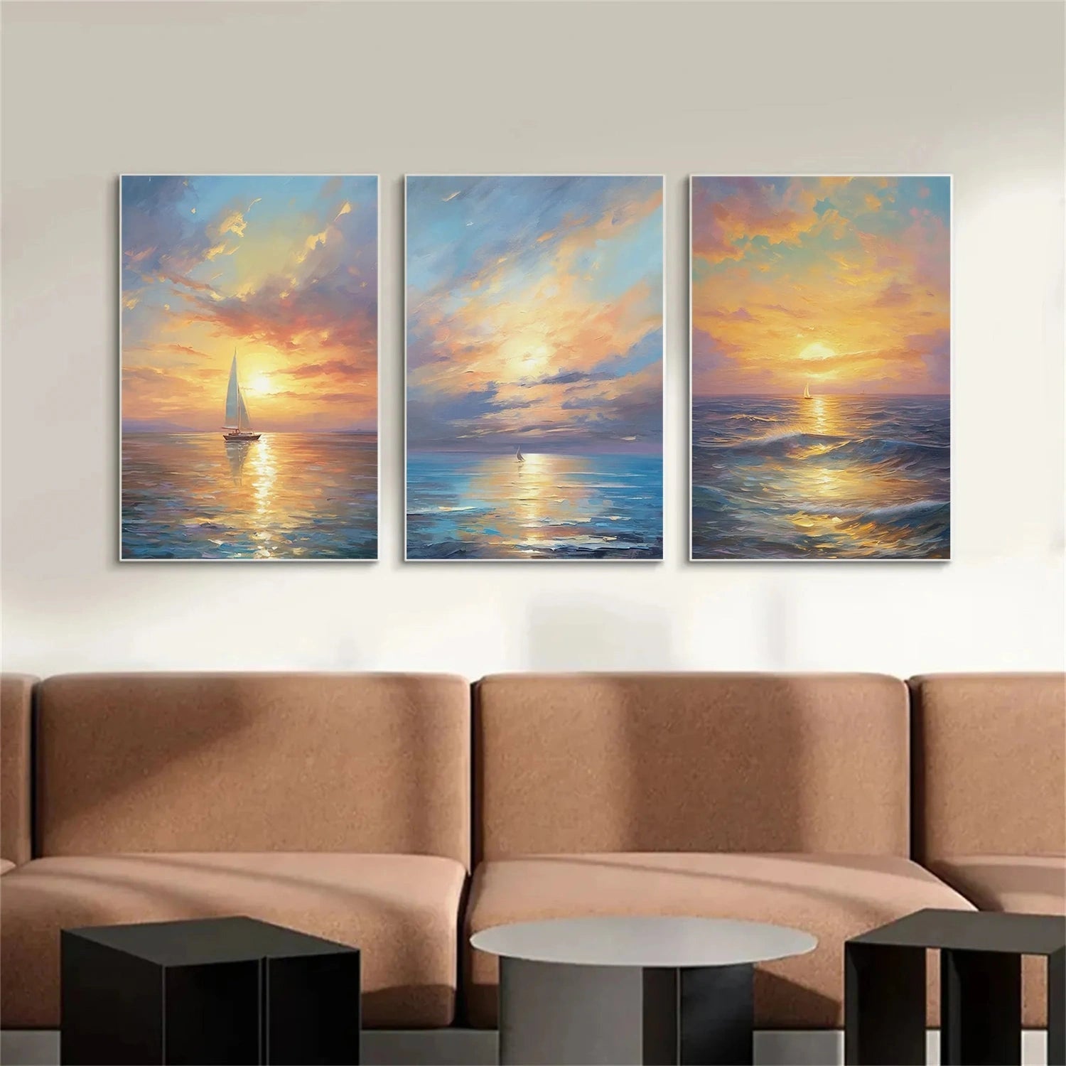 Sailboat Sunrise Seascape Art - Abstract Ocean Wall Art JJ 207 - Texarart