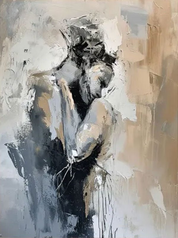 Romantic Abstract Painting | Oversized Vertical Canvas Art Couple Decor ZZ 191 - Texarart