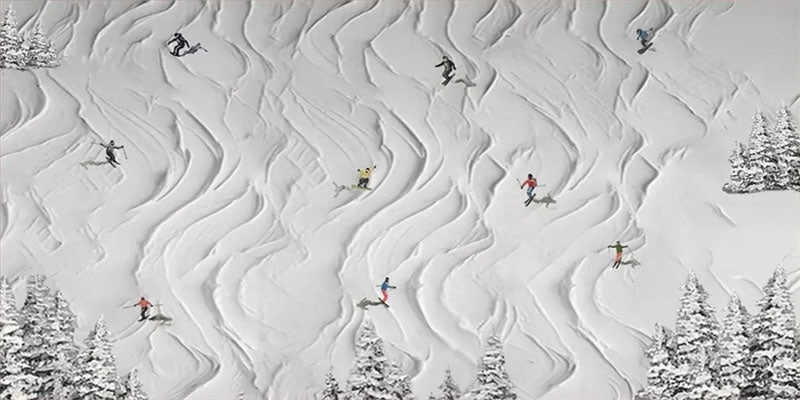 White Minimalist Ski Scene Abstract Oil Painting - Modern Sport Art JJ 109 - Texarart