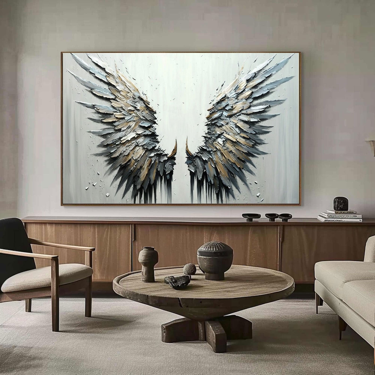 Textured Angel Wings Oil Painting | Large 3D Wall Art Decor ZZ 004 - Texarart
