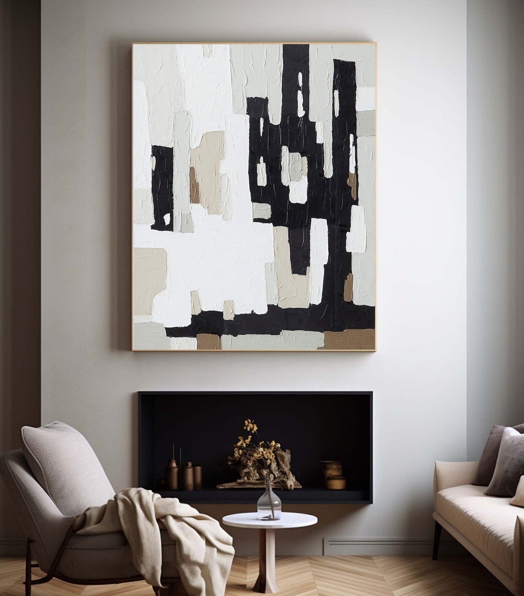 Textured Abstract Art - Black and White Modern Painting TC 114 - Texarart