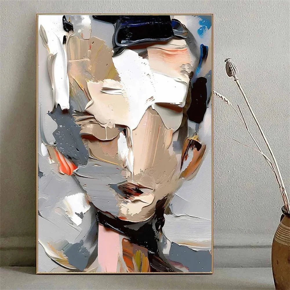 Neutral Tone Abstract Face Art | Textured Figurative Painting JJ 072 - Texarart
