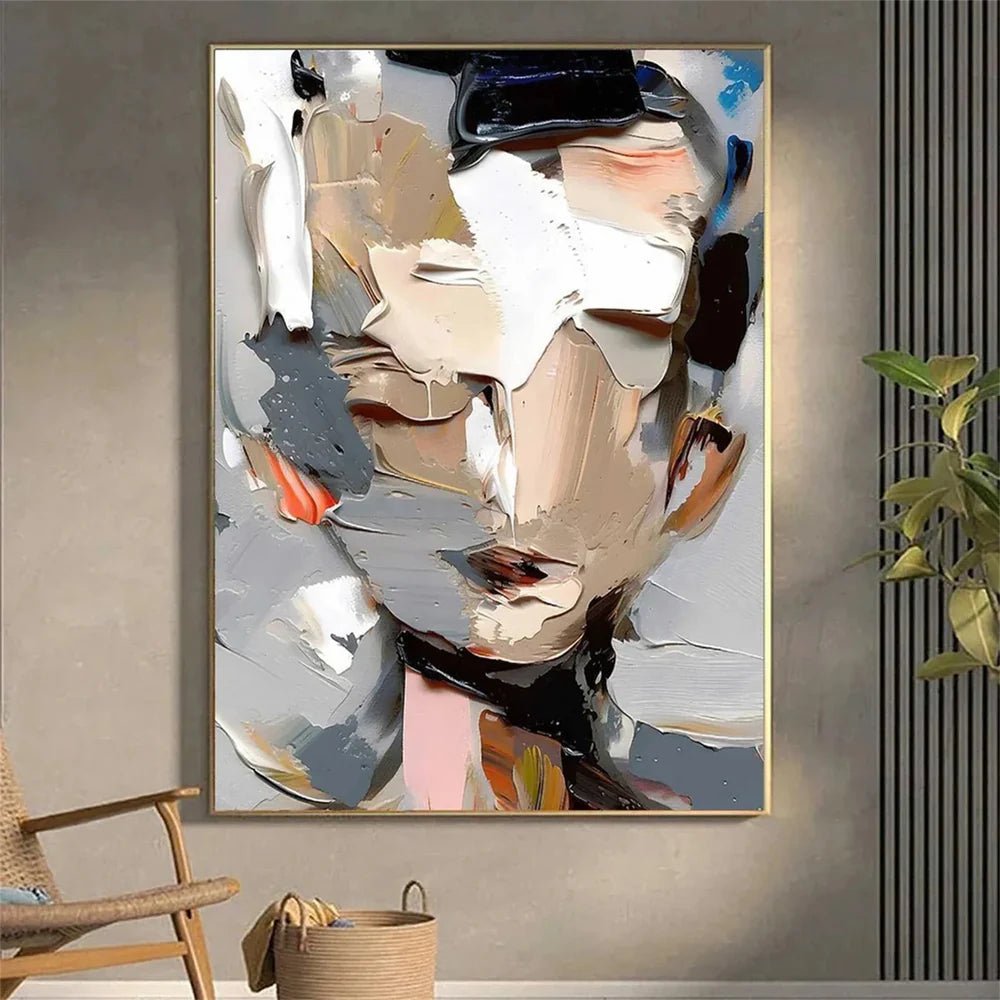 Neutral Tone Abstract Face Art | Textured Figurative Painting JJ 072 - Texarart