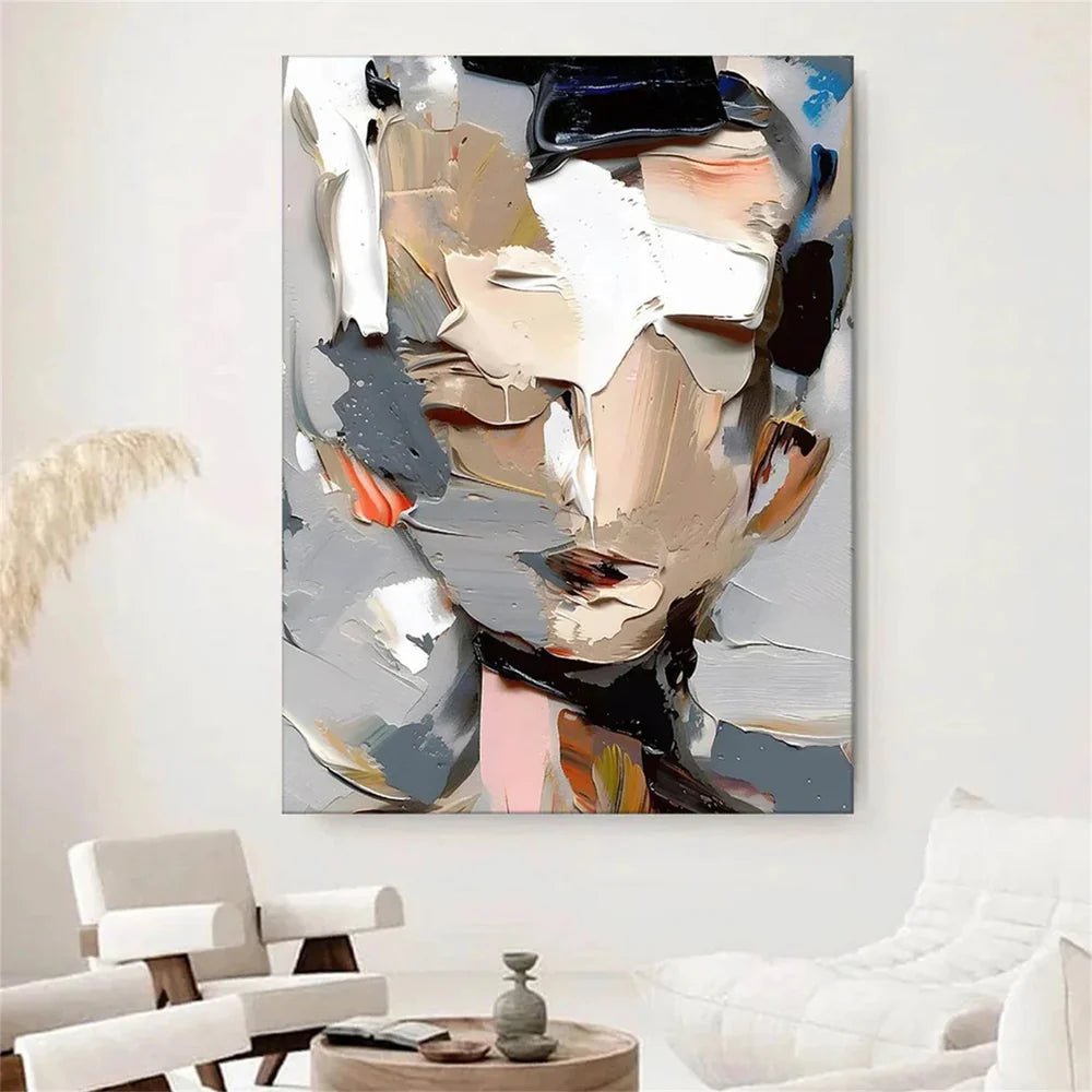 Neutral Tone Abstract Face Art | Textured Figurative Painting JJ 072 - Texarart